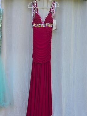 Beaded Red Evening Dress with Embellished Straps